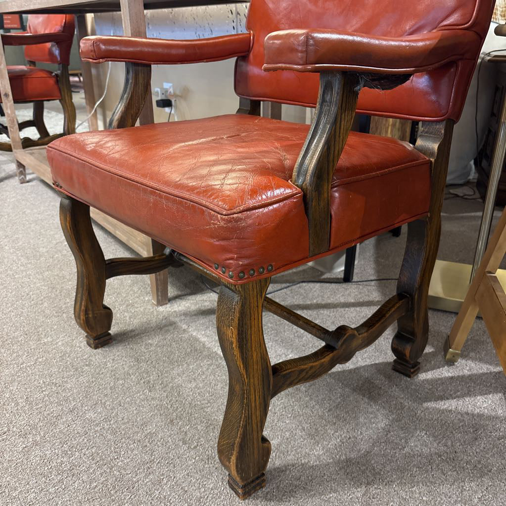 Vintage Regency Style Orange Leather Accent Chair