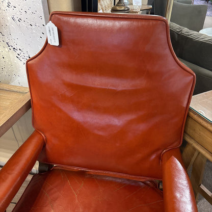 Vintage Regency Style Orange Leather Accent Chair