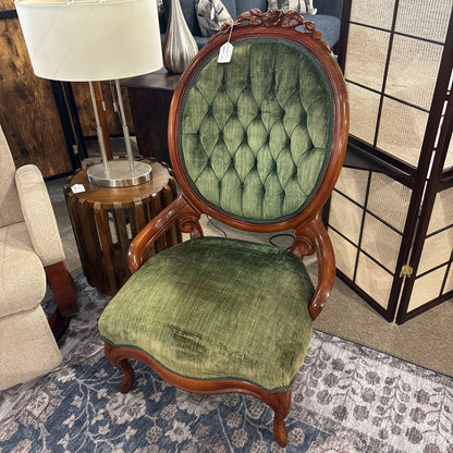 Vintage Victorian Green Velvet Accent Chair