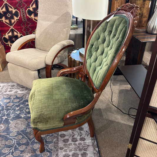 Vintage Victorian Green Velvet Accent Chair U ACCENT CHAIRS
