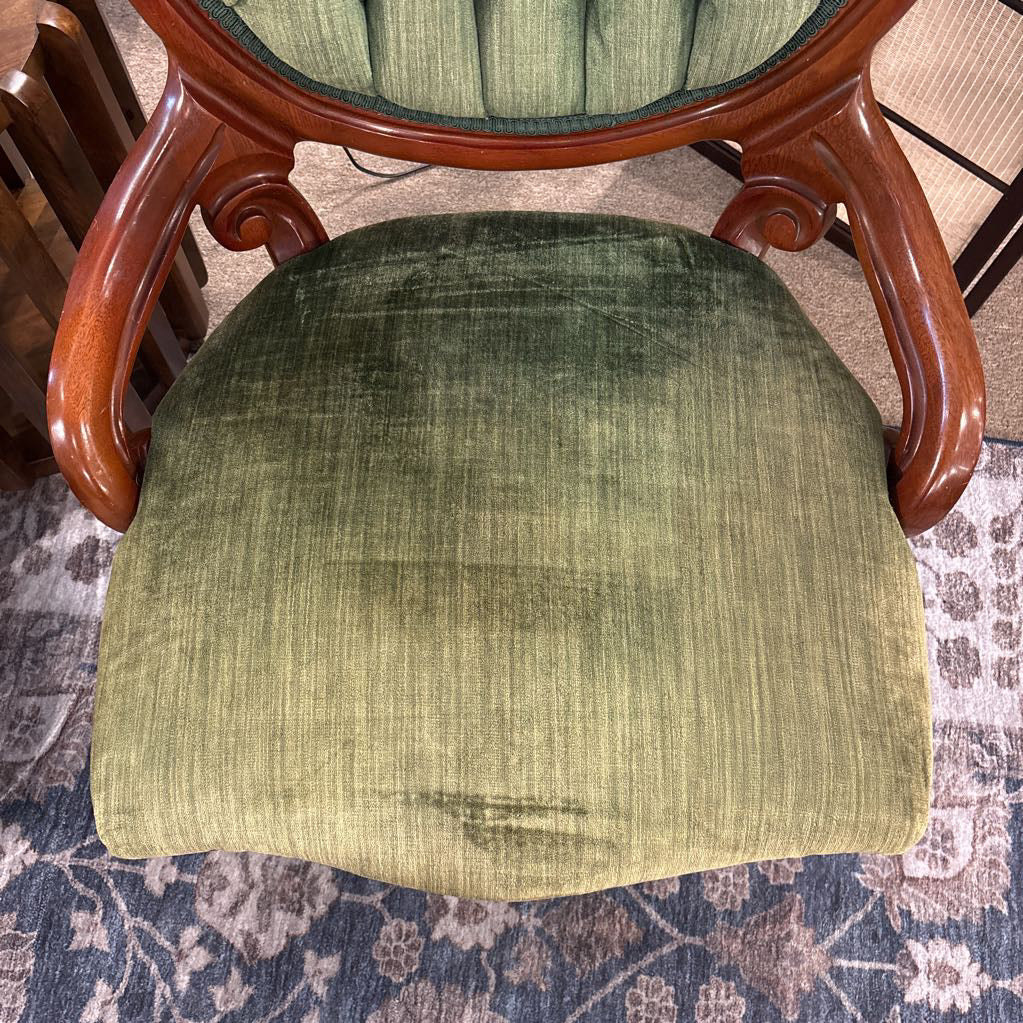Vintage Victorian Green Velvet Accent Chair