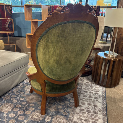 Vintage Victorian Green Velvet Accent Chair