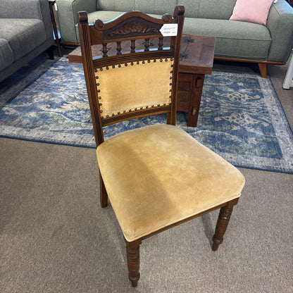 Vintage Cream Velvet & Wood Accent Chair