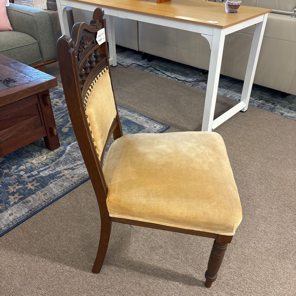 Vintage Cream Velvet & Wood Accent Chair