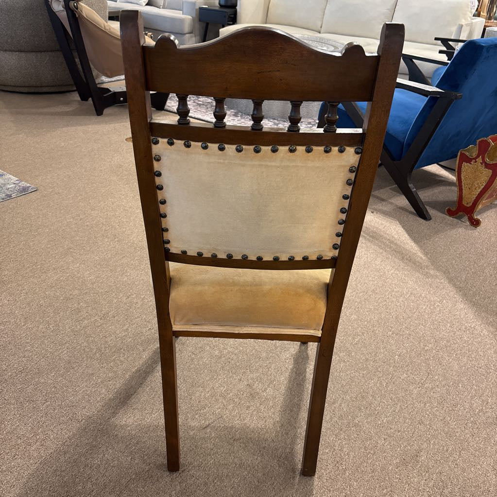 Vintage Cream Velvet & Wood Accent Chair