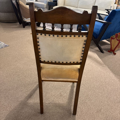 Vintage Cream Velvet & Wood Accent Chair