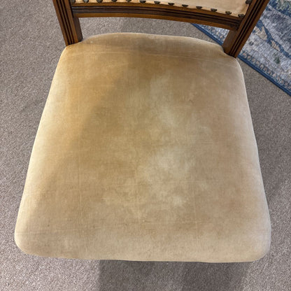 Vintage Cream Velvet & Wood Accent Chair