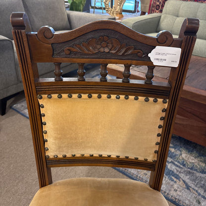 Vintage Cream Velvet & Wood Accent Chair