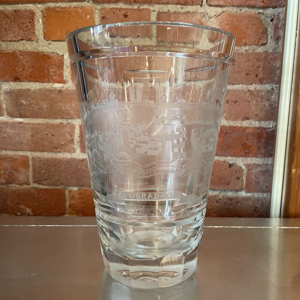 Big, Heavy Crystal Vase, Etched Beograd XVIII UNIQUE FINDS