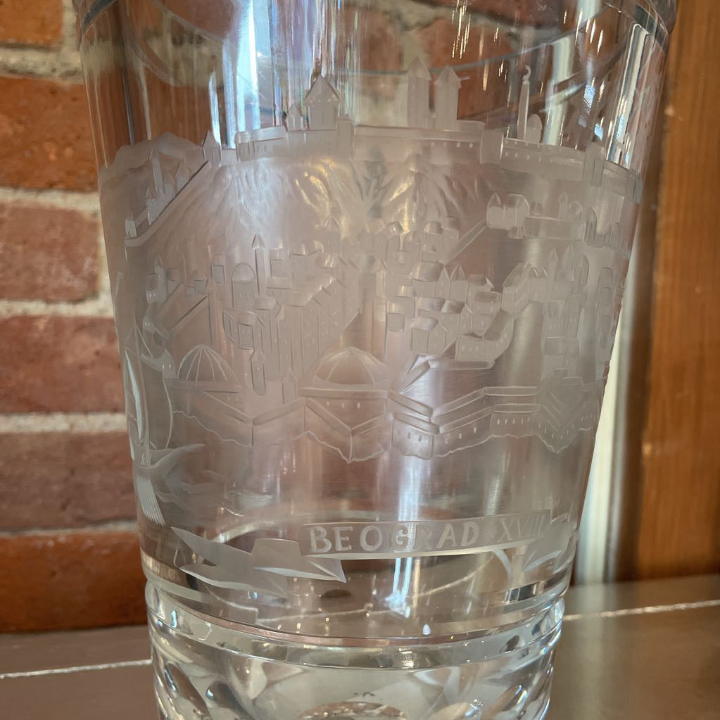 Big, Heavy Crystal Vase, Etched Beograd XVIII UNIQUE FINDS