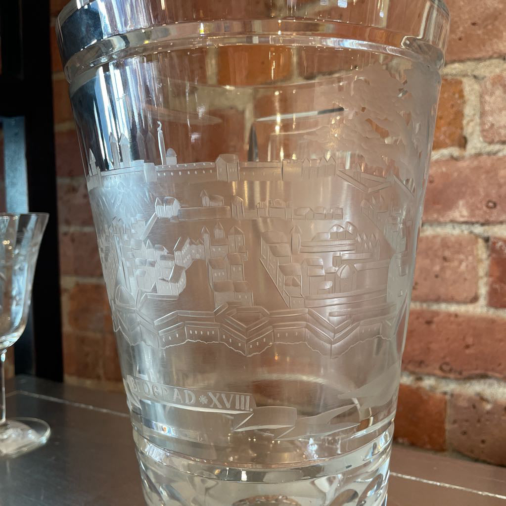 Big, Heavy Crystal Vase, Etched Beograd XVIII UNIQUE FINDS