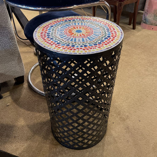 Round Metal Side Table with Colorful Tile Top Design SMALLS