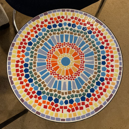 Round Metal Side Table with Colorful Tile Top Design SMALLS