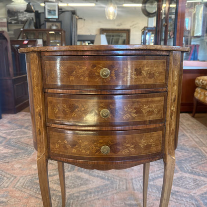 Ornate Inlay 3 Drawer Oval Sidetable