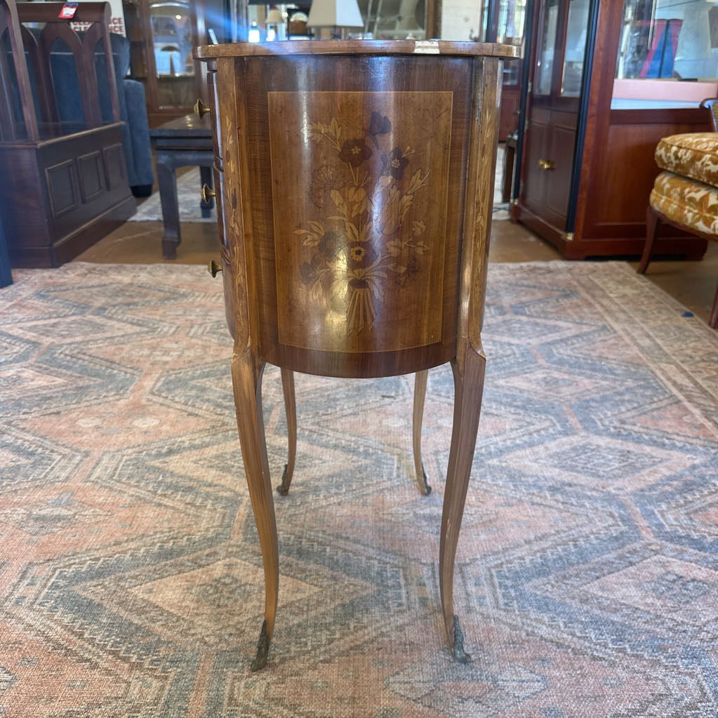 Ornate Inlay 3 Drawer Oval Sidetable