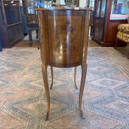 Ornate Inlay 3 Drawer Oval Sidetable
