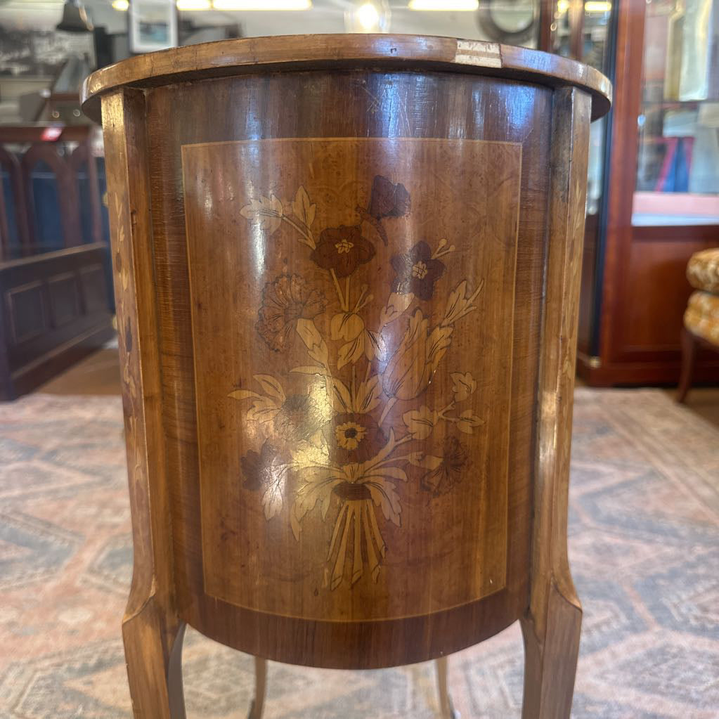 Ornate Inlay 3 Drawer Oval Sidetable