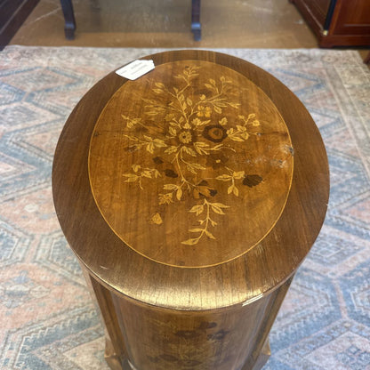 Ornate Inlay 3 Drawer Oval Sidetable
