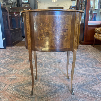 Ornate Inlay 3 Drawer Oval Sidetable