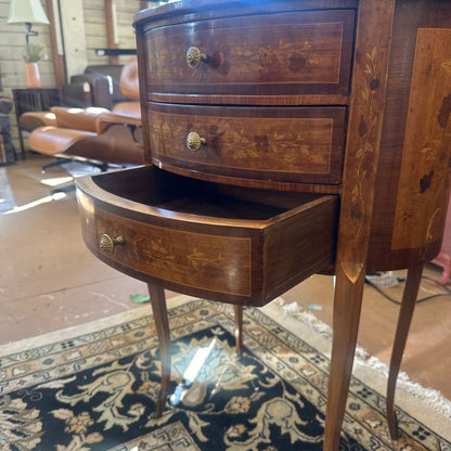 Ornate Inlay 3 Drawer Oval Sidetable