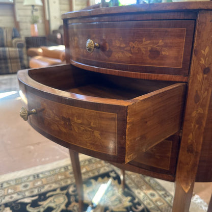 Ornate Inlay 3 Drawer Oval Sidetable