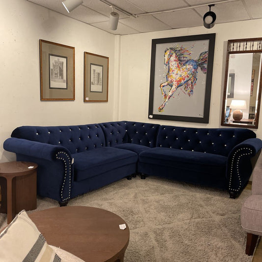 Blue Velvet Bejewelled Corner Sectional