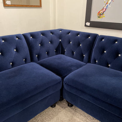 Blue Velvet Bejewelled Corner Sectional