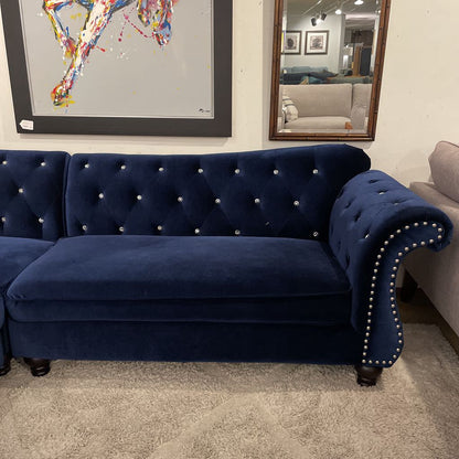 Blue Velvet Bejewelled Corner Sectional