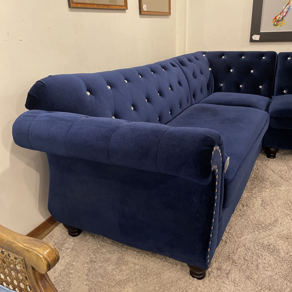 Blue Velvet Bejewelled Corner Sectional