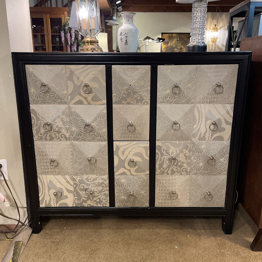 Black Cabinet w Ornate Silver Front Cabinet - As Is