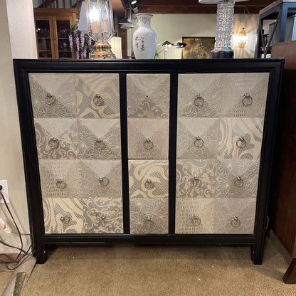 Black Cabinet w Ornate Silver Front Cabinet - As Is