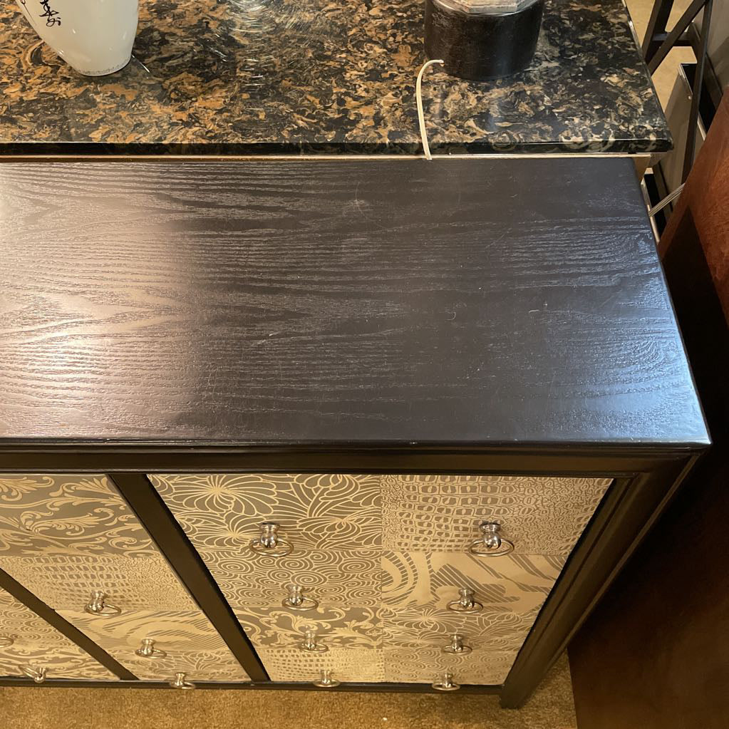 Black Cabinet w Ornate Silver Front Cabinet - As Is