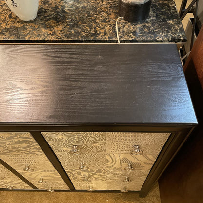 Black Cabinet w Ornate Silver Front Cabinet - As Is