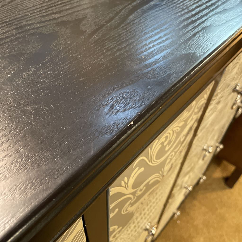 Black Cabinet w Ornate Silver Front Cabinet - As Is