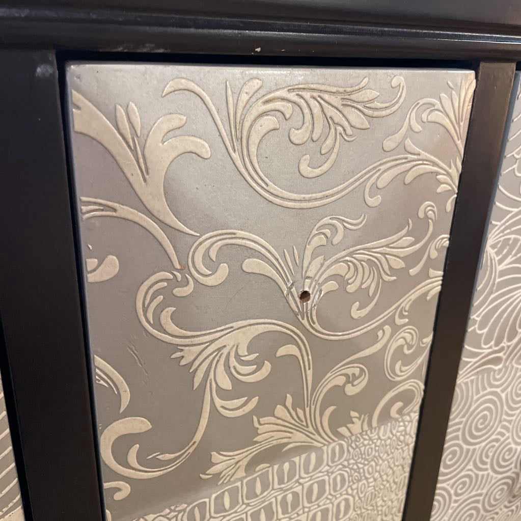 Black Cabinet w Ornate Silver Front Cabinet - As Is
