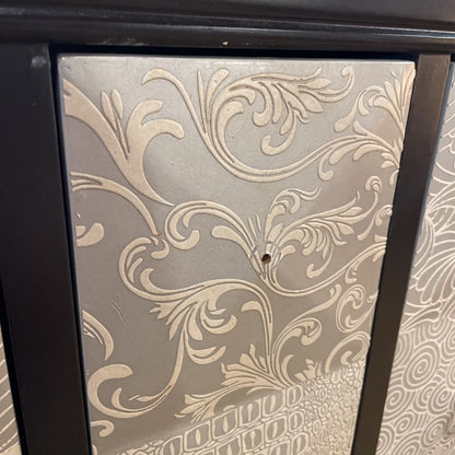 Black Cabinet w Ornate Silver Front Cabinet - As Is