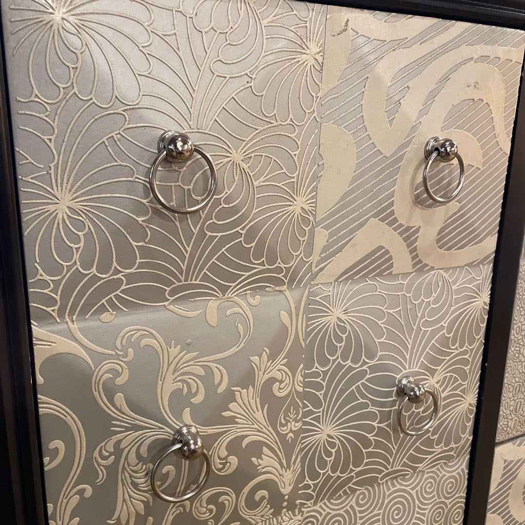 Black Cabinet w Ornate Silver Front Cabinet - As Is