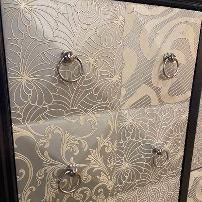 Black Cabinet w Ornate Silver Front Cabinet - As Is