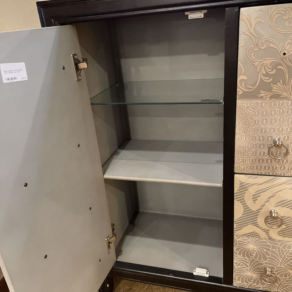 Black Cabinet w Ornate Silver Front Cabinet - As Is
