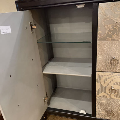 Black Cabinet w Ornate Silver Front Cabinet - As Is