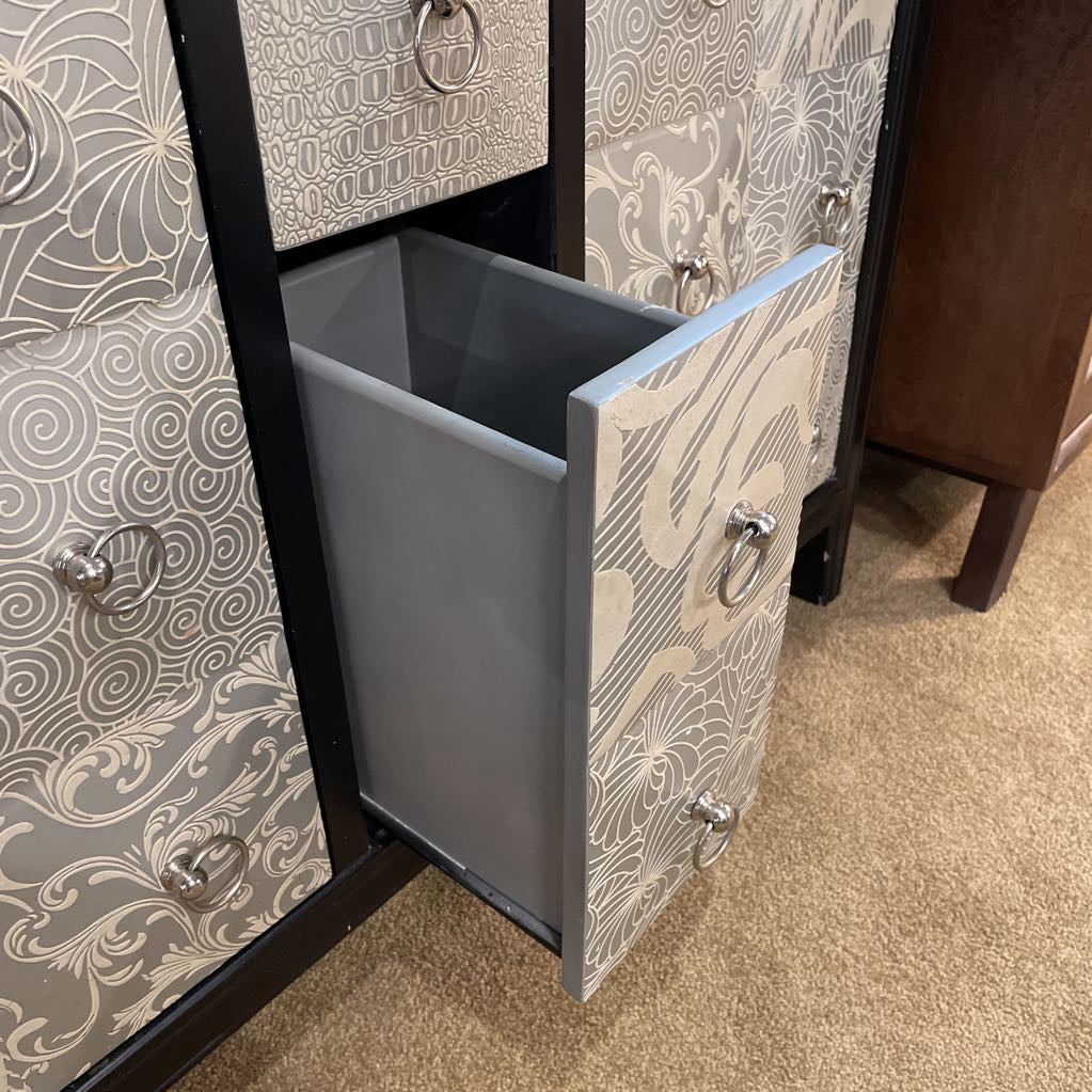 Black Cabinet w Ornate Silver Front Cabinet - As Is