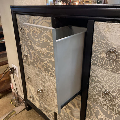 Black Cabinet w Ornate Silver Front Cabinet - As Is
