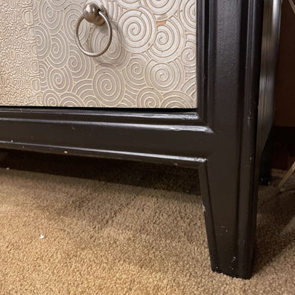 Black Cabinet w Ornate Silver Front Cabinet - As Is