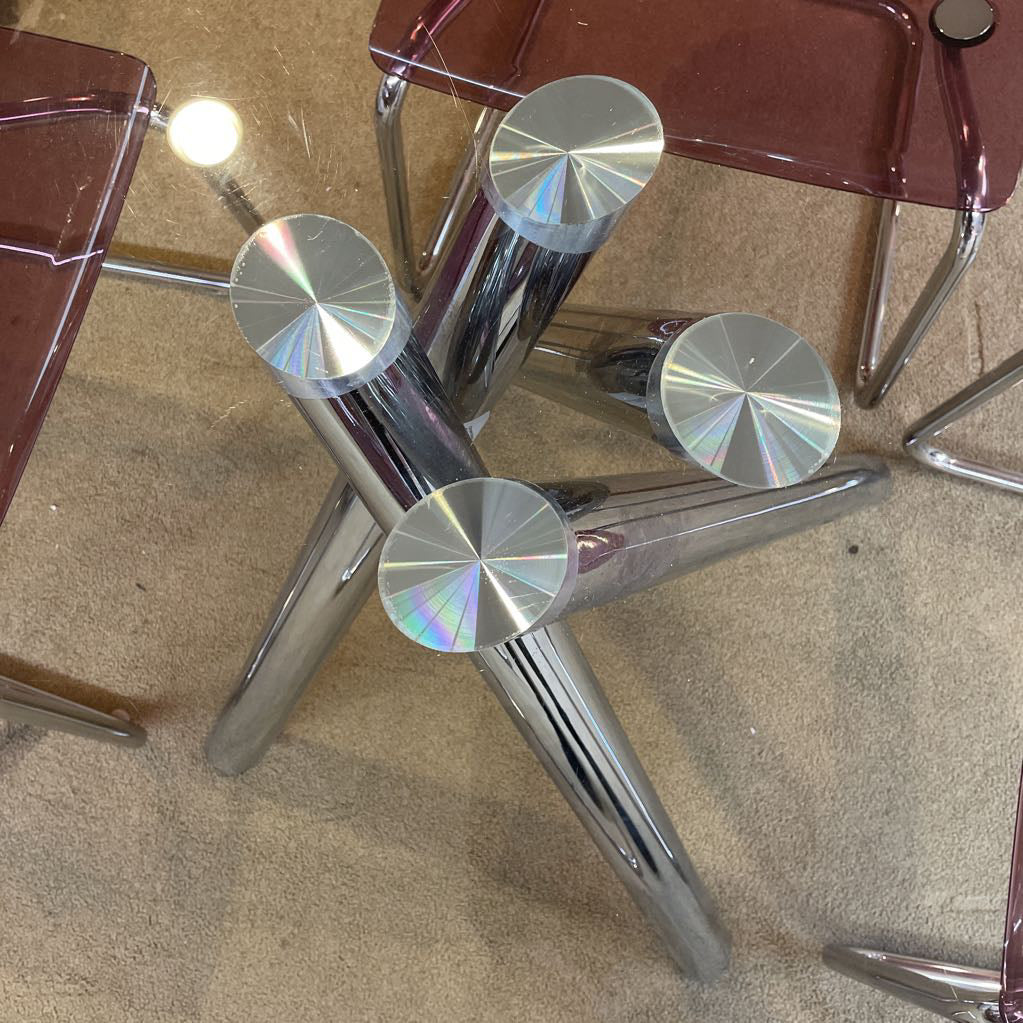 Chrome Bundle O' Legs Glass Top Dining Table