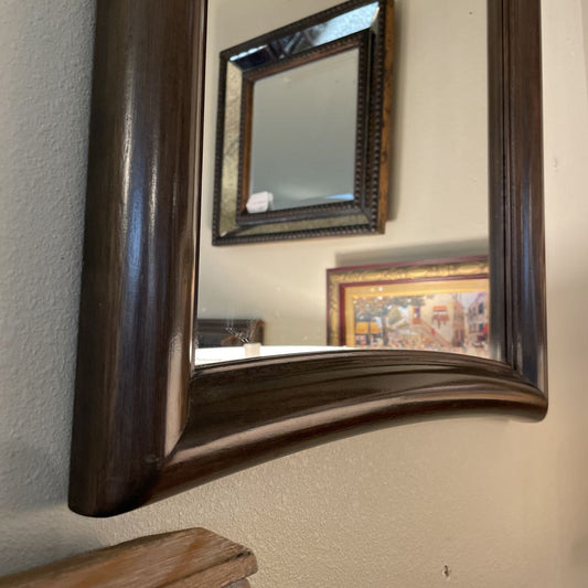 Dark Wood Frame Mirror with Bowed Top and Bottom C MIRRORS