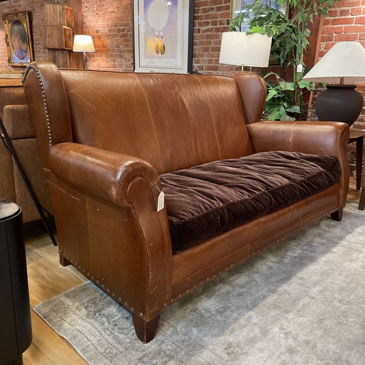 Studded Leather Wingback Sofa with Mohair Seat U SOFAS
