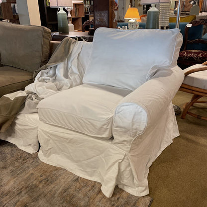 Curved Arm Slip Cover Sofa w/ Additional White Slip Cover