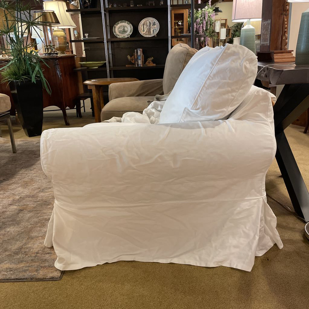 Curved Arm Slip Cover Sofa w/ Additional White Slip Cover