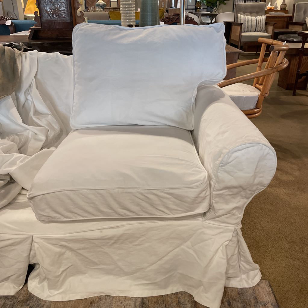 Curved Arm Slip Cover Sofa w/ Additional White Slip Cover