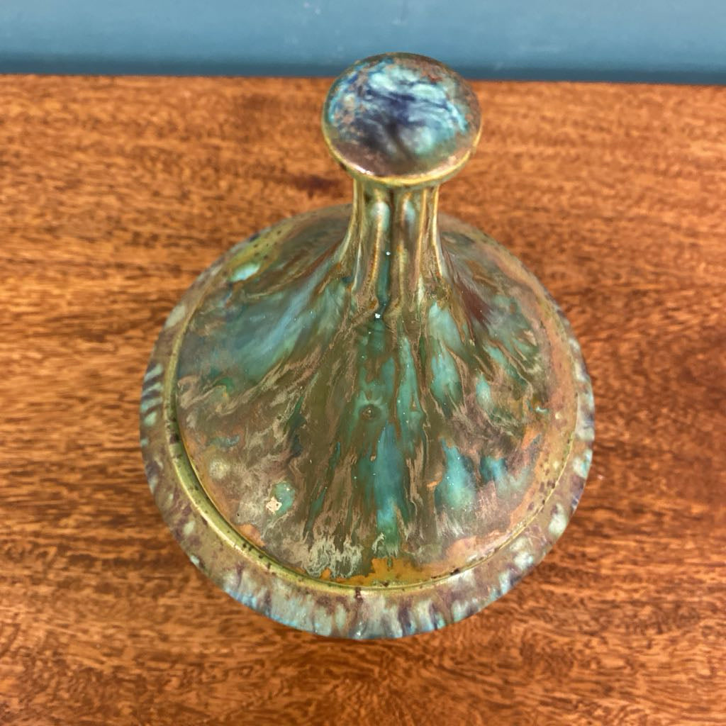 MCM Blue Green Glaze Tall Footed Candy Dish w/Lid SMALLS